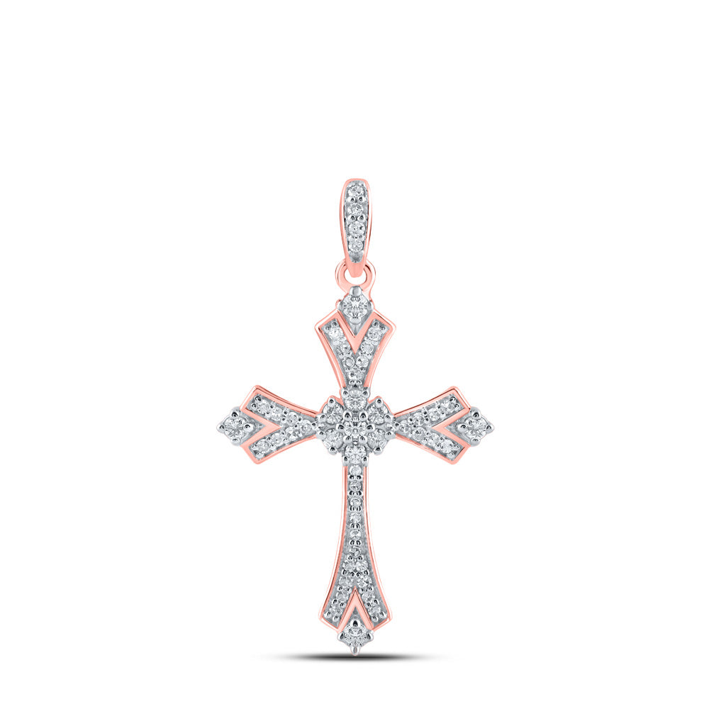 10K Yellow Or White Or Rose Gold Womens Round Diamond Cross Pendant