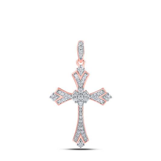 10K Yellow Or White Or Rose Gold Womens Round Diamond Cross Pendant