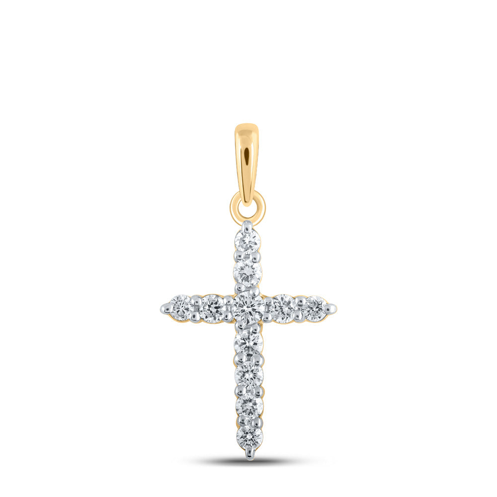 10K Yellow Or White Or Rose Gold Womens Round Diamond Cross Pendant