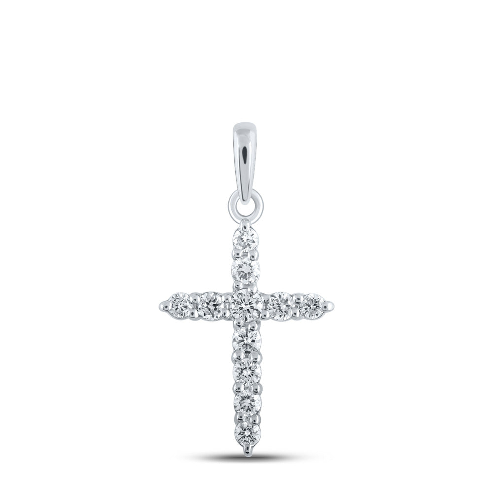 10K Yellow Or White Or Rose Gold Womens Round Diamond Cross Pendant