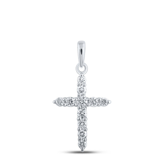 10K Yellow Or White Or Rose Gold Womens Round Diamond Cross Pendant
