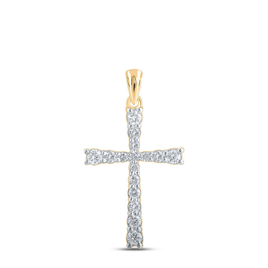 10K White Or Yellow Gold Womens Round Diamond Cross Pendant