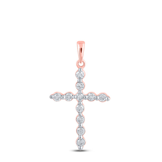 10K Yellow Or White Or Rose Gold Womens Round Diamond Cross Pendant