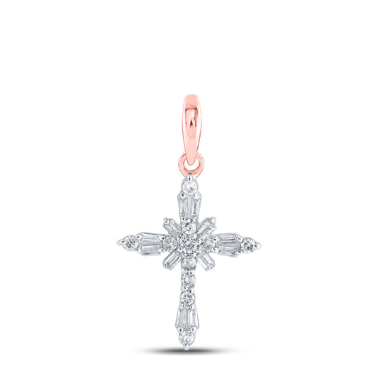 10K Yellow Or White Or Rose Gold Womens Round Diamond Cross Pendant