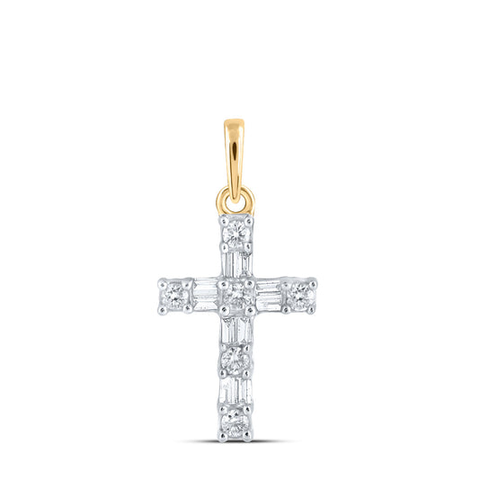 10K Yellow Or White Or Rose Gold Womens Baguette Diamond Cross Pendant