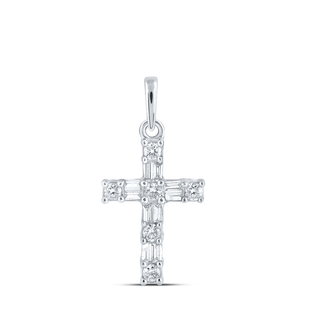 10K Yellow Or White Or Rose Gold Womens Baguette Diamond Cross Pendant