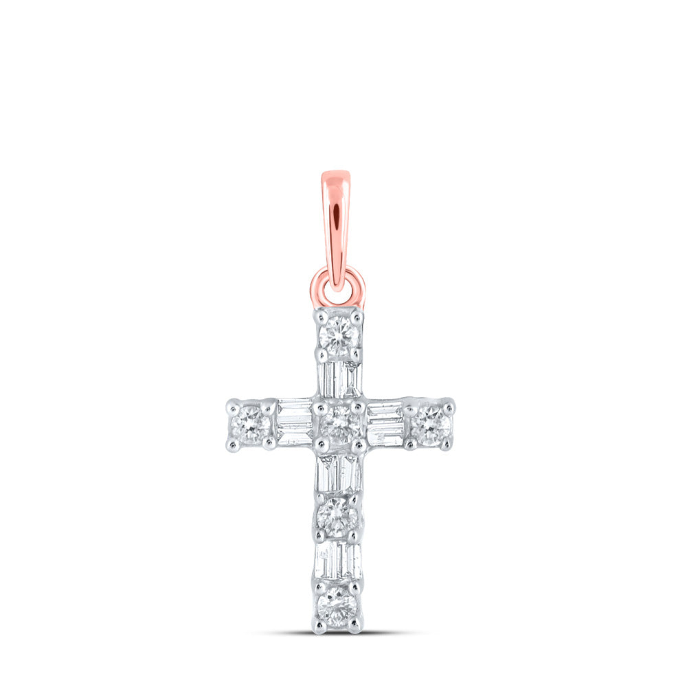 10K Yellow Or White Or Rose Gold Womens Baguette Diamond Cross Pendant