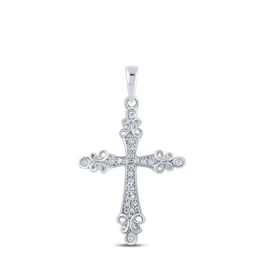 10K Yellow Or White Or Rose Gold Womens Round Diamond Cross Pendant