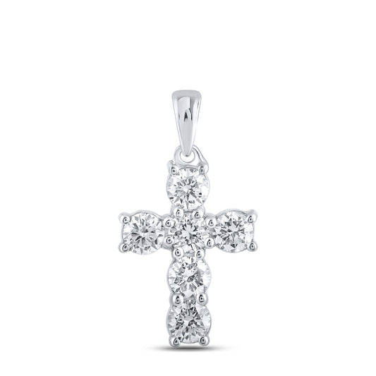 10K White Or Yellow Gold Womens Round Diamond Cross Pendant