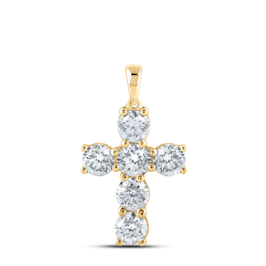 10K Yellow Gold Womens Round Diamond Cross Pendant 2-3/8 Cttw, Length: 1.01 In