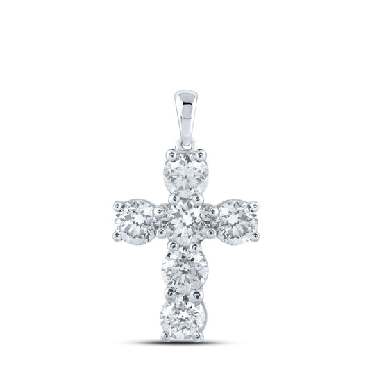 10K White Or Yellow Gold Womens Round Diamond Cross Pendant