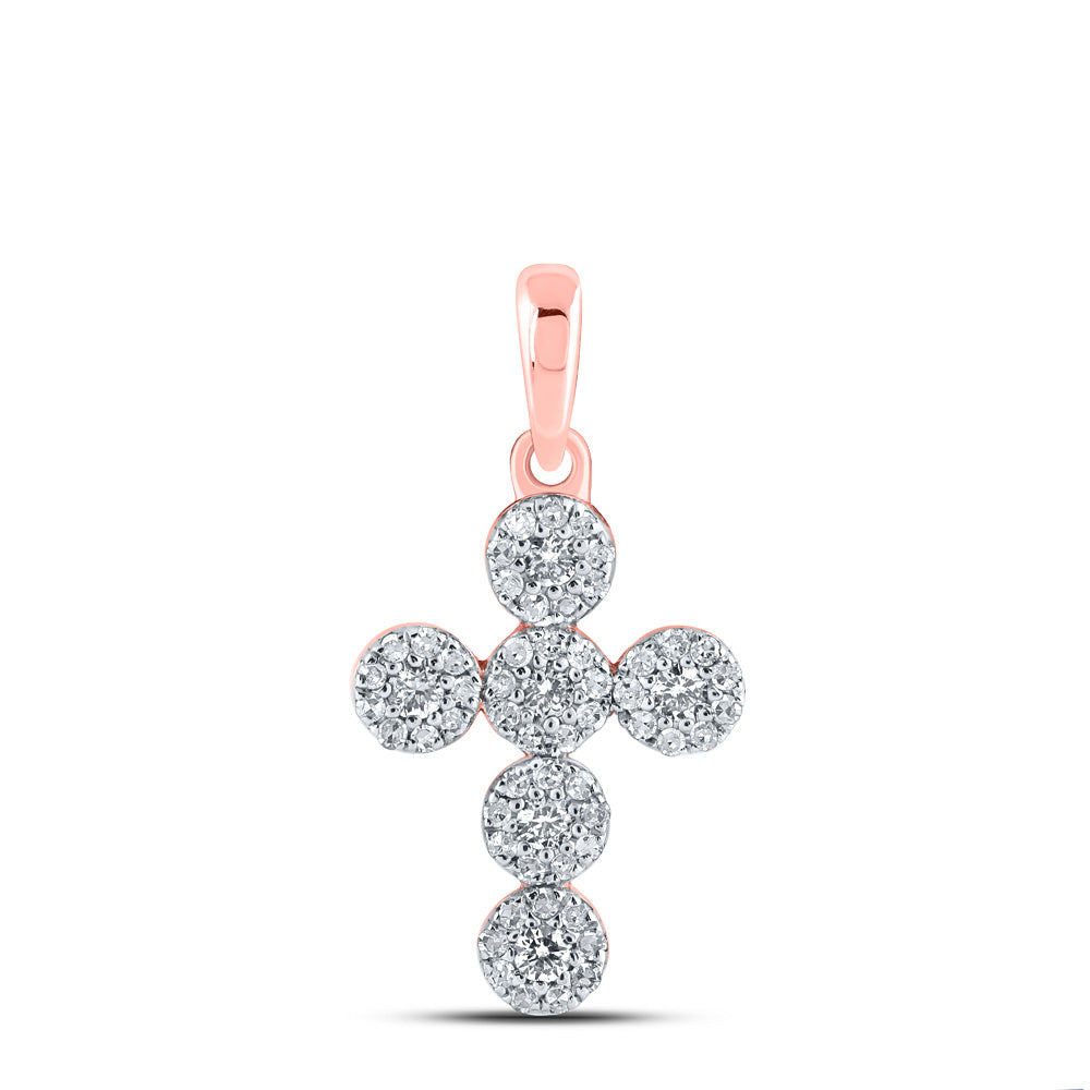 10K Rose Gold Womens Round Diamond Cross Pendant 1/4 Cttw, Length: 0.81 In, Width: 0.43 In