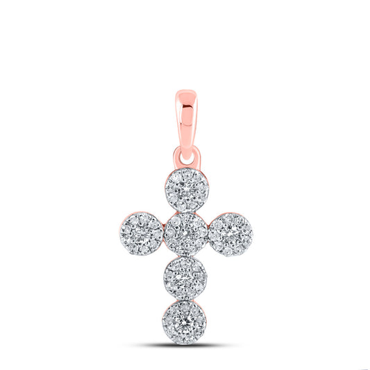 10K Rose Gold Womens Round Diamond Cross Pendant 1/4 Cttw, Length: 0.81 In, Width: 0.43 In