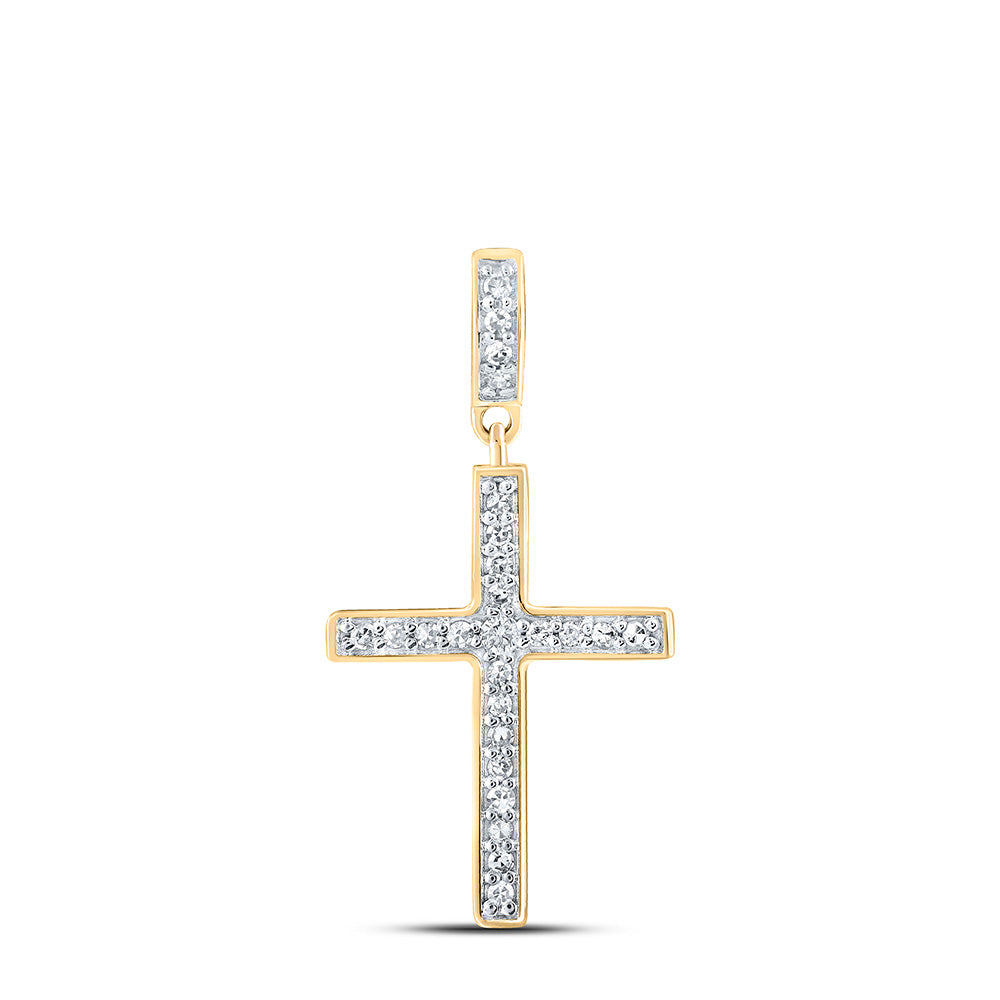10K Yellow Gold Womens Round Diamond Cross Pendant 1/5 Cttw, Length: 1.17 In
