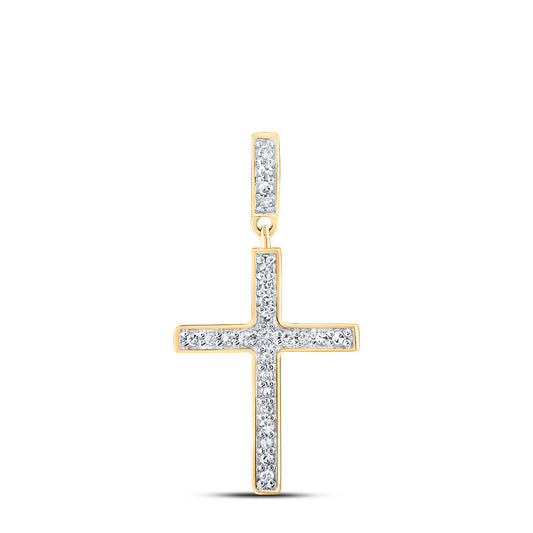 10K Yellow Gold Womens Round Diamond Cross Pendant 1/5 Cttw, Length: 1.17 In
