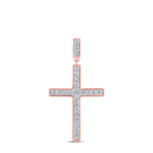 10K Yellow Or White Or Rose Gold Womens Round Diamond Cross Pendant