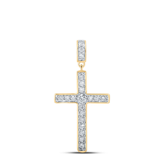 10K Yellow Gold Womens Round Diamond Cross Pendant 1/2 Cttw