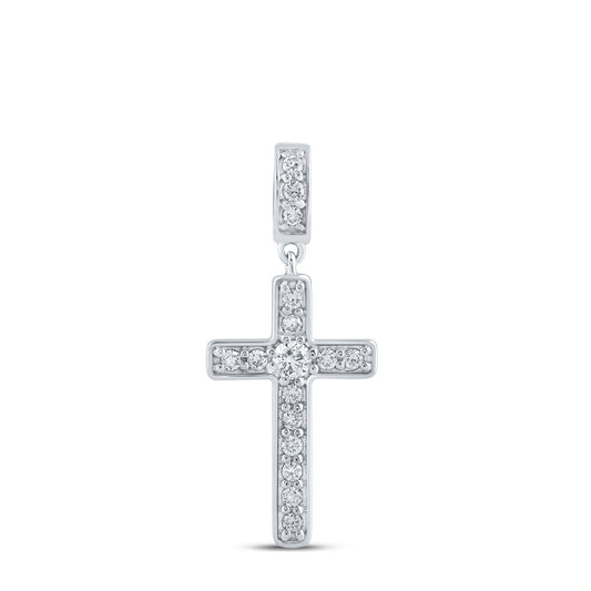 10K Yellow Or White Or Rose Gold Womens Round Diamond Cross Pendant