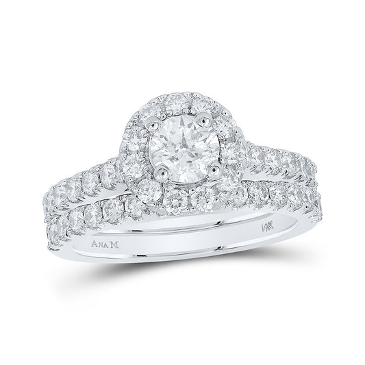 14K White Gold Round Diamond Halo Bridal Wedding Ring Band Set 1-3/4 Cttw, Womens Size: 5-10