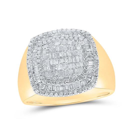 10K Yellow Gold Mens Baguette Diamond Square Ring 1-1/5 Cttw, Mens Size: 7-13