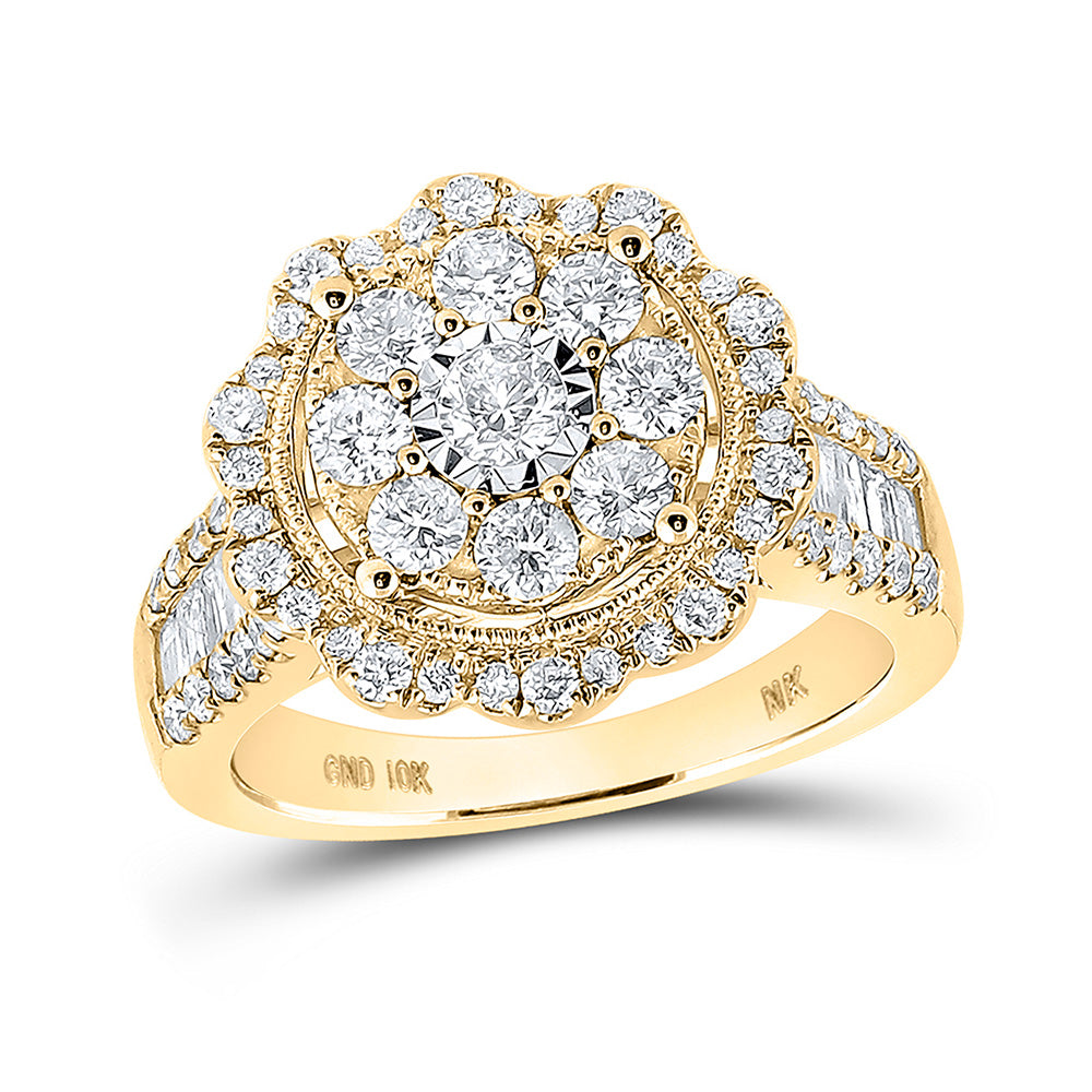 10K White Or Yellow Gold Round Diamond Cluster Bridal Wedding Engagement Ring, Womens Size: 5-10
