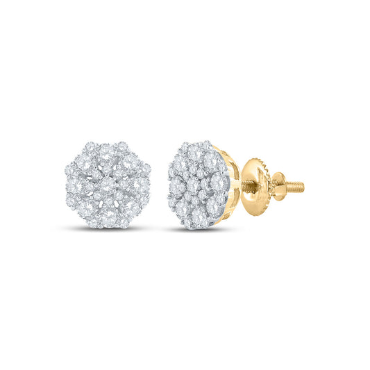 10K Yellow Gold Womens Round Diamond Octagon Cluster Earrings 7/8 Cttw, Length: 0.29 In, Width: 0.29 In