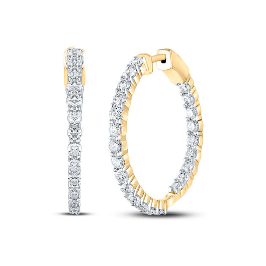 14K Yellow Gold Womens Round Diamond Inside Outside Hoop Earrings 3 Cttw