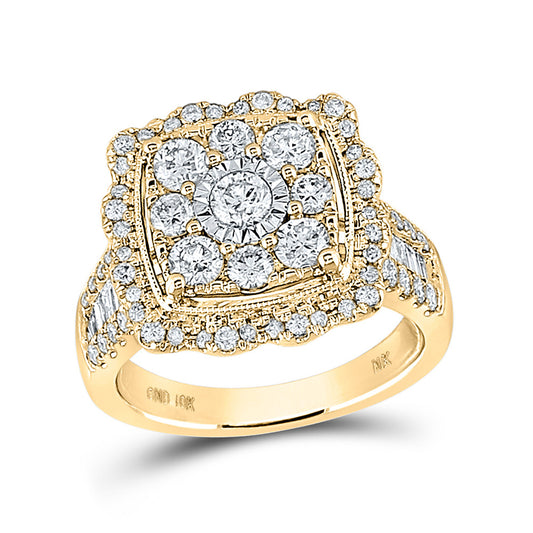 10K Yellow Gold Womens Round Diamond Square Ring 2 Cttw, Womens Size: 5-10