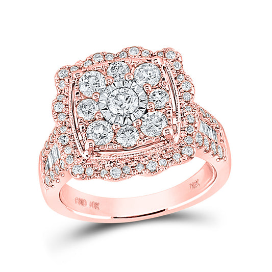10K Yellow Or Rose Gold Womens Round Diamond Square Ring , Womens Size: 5-10