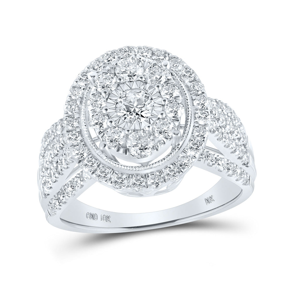 10K White Gold Womens Round Diamond Oval Ring 1-1/2 Cttw, Womens Size: 5-10