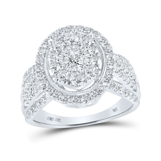 10K White Gold Womens Round Diamond Oval Ring 1-1/2 Cttw, Womens Size: 5-10