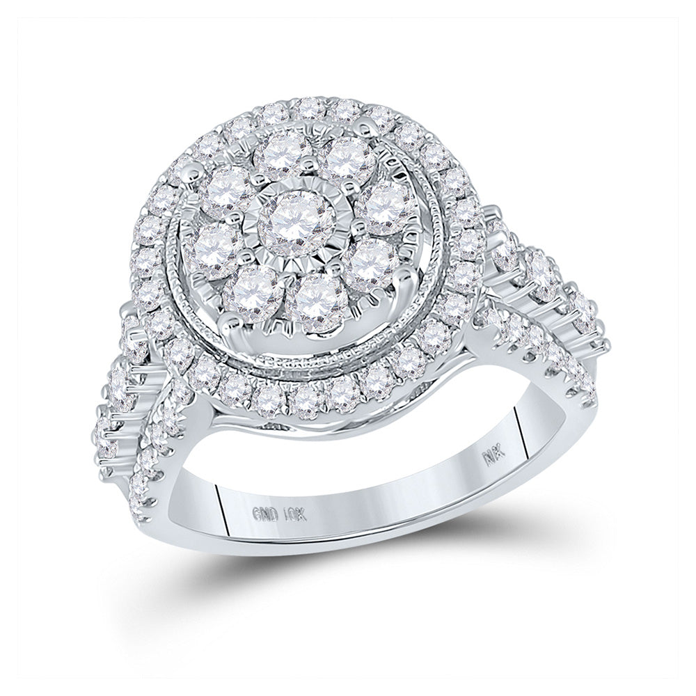 10K White Gold Round Diamond Cluster Bridal Wedding Engagement Ring 1-3/4 Cttw, Womens Size: 5-10