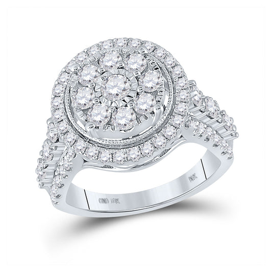 10K White Gold Round Diamond Cluster Bridal Wedding Engagement Ring 1-3/4 Cttw, Womens Size: 5-10