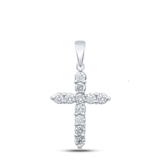 14K White Or Yellow Gold Womens Round Diamond Cross Pendant