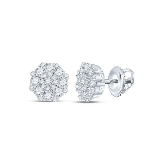 14K White Gold Womens Round Diamond Cluster Earrings 5/8 Cttw