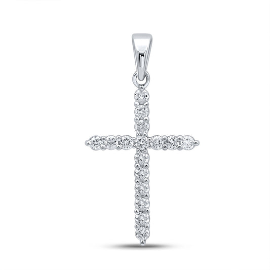 10K White Gold Womens Round Diamond Cross Pendant 1/4 Cttw, Length: 0.96 In, Width: 0.53 In