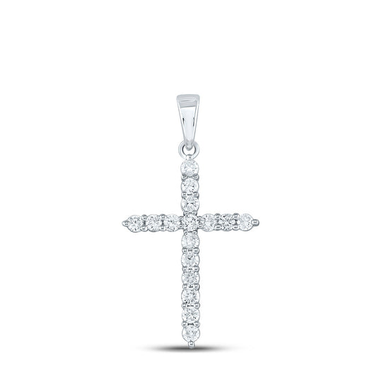 10K White Or Yellow Gold Womens Round Diamond Cross Pendant