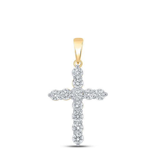 10K Yellow Gold Womens Round Diamond Cross Pendant 1-1/2 Cttw, Length: 1.28 In, Width: 0.72 In