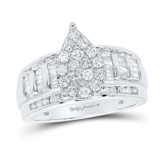 10K White Gold Round Diamond Teardrop Bridal Wedding Engagement Ring 1 Cttw, Womens Size: 5-10