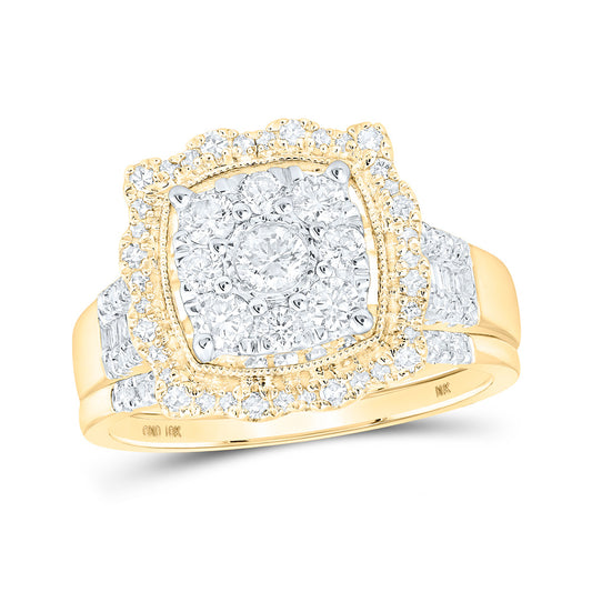 10K Yellow Gold Round Diamond Square Bridal Wedding Ring Band Set 1 Cttw, Womens Size: 5-10
