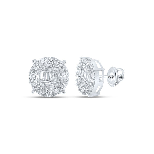 10K White Or Yellow Gold Round Diamond Circle Cluster Earrings