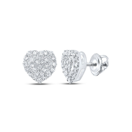 10K White Or Yellow Gold Womens Round Diamond Heart Earrings