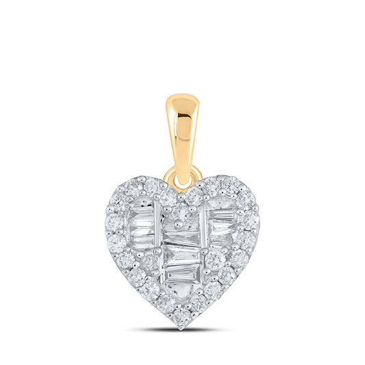 10K Yellow Gold Womens Baguette Diamond Heart Pendant 3/8 Cttw, Length: 0.63 In, Width: 0.41 In
