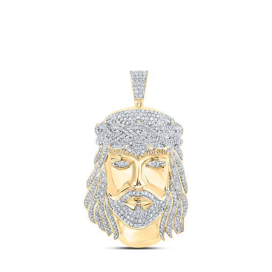 10K Yellow Gold Mens Round Diamond Jesus Charm Pendant 2-1/4 Cttw, Length: 1.94 In, Width: 1.15 In
