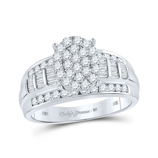 10K White Gold Round Diamond Oval Bridal Wedding Engagement Ring 1 Cttw, Womens Size: 5-10