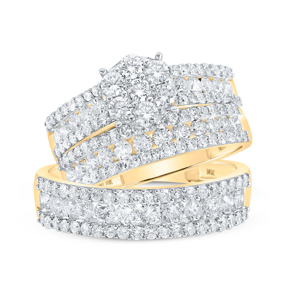 14K White Or Yellow Gold His Hers Round Diamond Cluster Matching Wedding Set, Womens Size: 5-10, Mens Size: 7-13