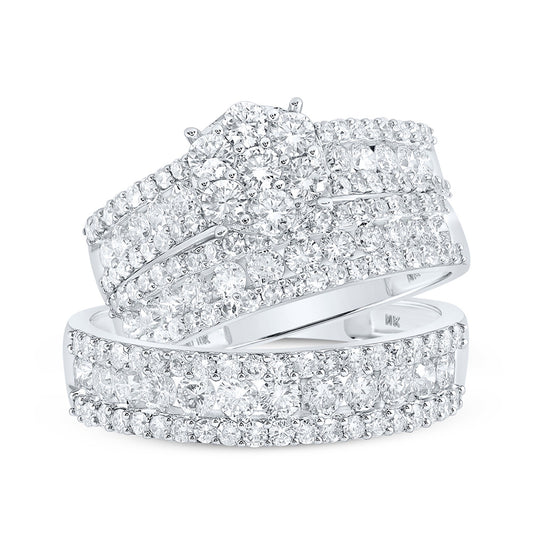 14K White Or Yellow Gold His Hers Round Diamond Cluster Matching Wedding Set, Womens Size: 5-10, Mens Size: 7-13
