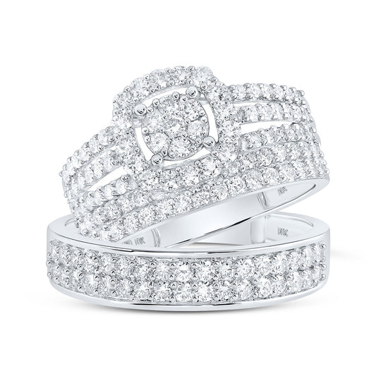 14K White Or Yellow Gold His Hers Round Diamond Cluster Matching Wedding Set, Womens Size: 5-10, Mens Size: 7-13