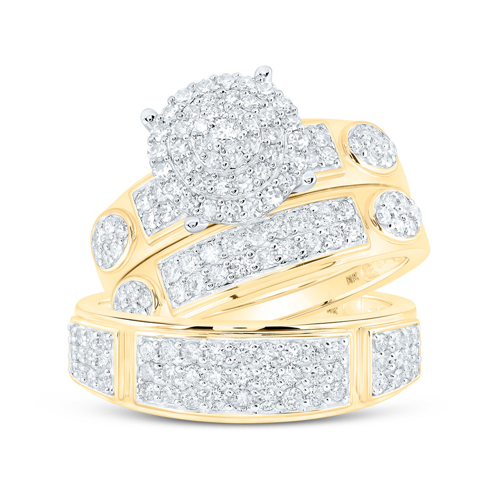 10K White Or Yellow Gold His Hers Round Diamond Cluster Matching Wedding Set, Womens Size: 5-10, Mens Size: 7-13