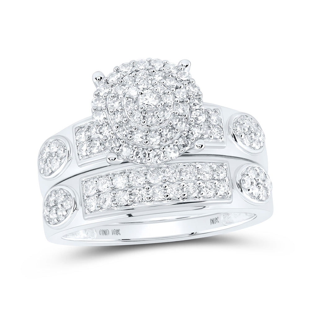 10K White Or Yellow Gold His Hers Round Diamond Cluster Matching Wedding Set, Womens Size: 5-10, Mens Size: 7-13
